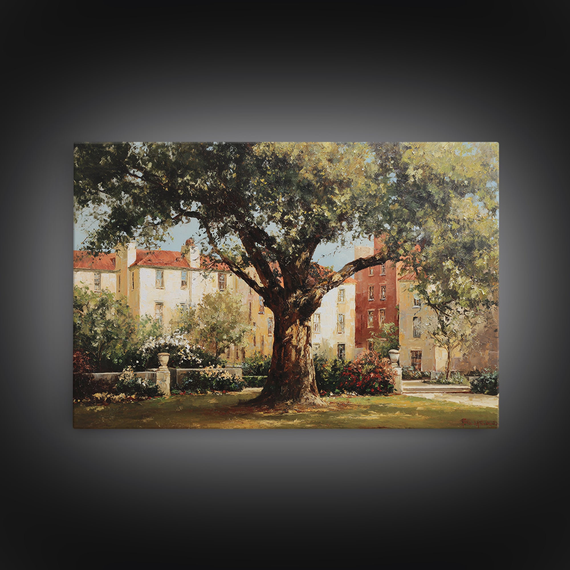City Park Tree Framed by Buildings Framed Canvas Print, Urban Art, Modern Wall Art, Living Room Decor, Fine Art, Urban, URB-3x2-70