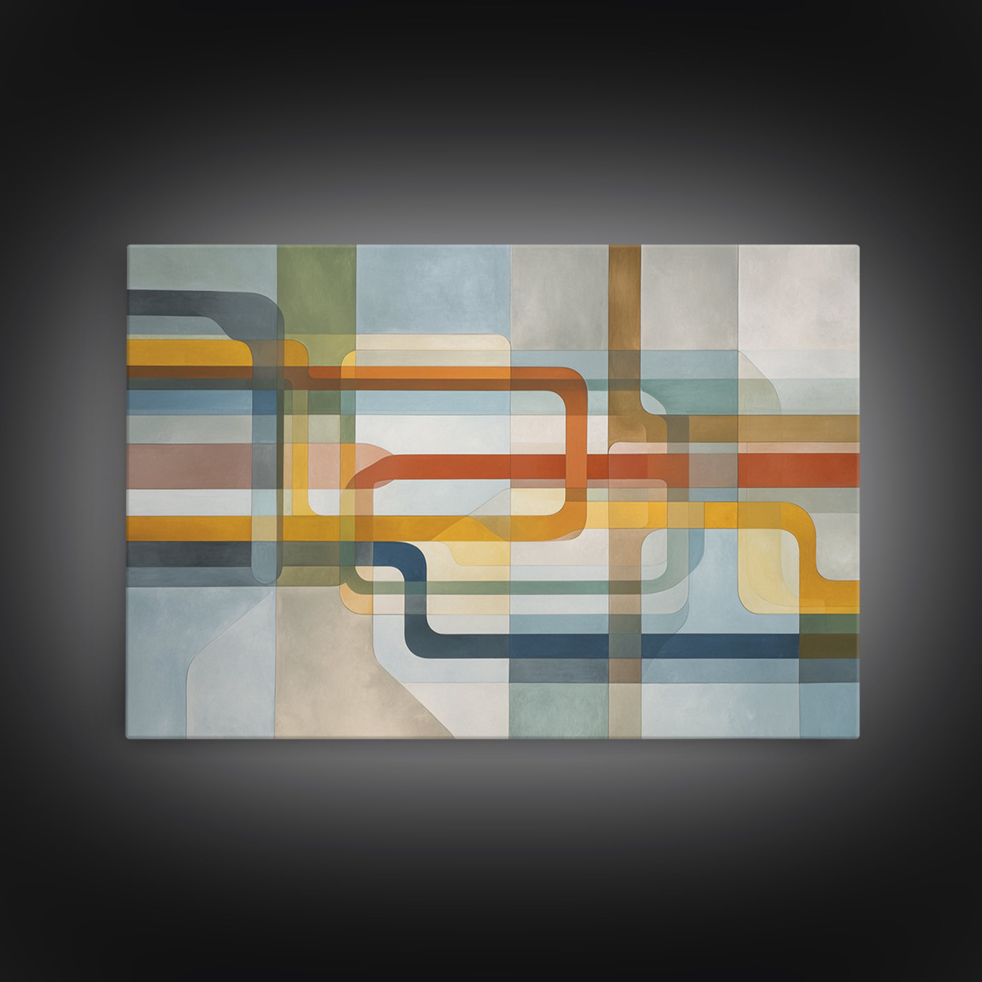 Abstract Subway Map Lines Without Labels Framed Canvas Print, Urban Art, Statement Artwork, Living Room Decor, Abstract Art, URB-3x2-80