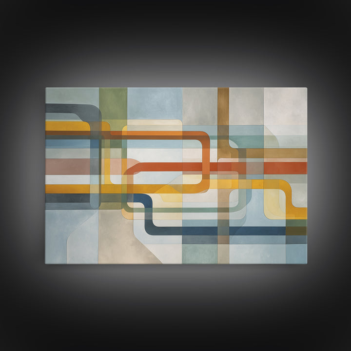 Abstract Subway Map Lines Without Labels Framed Canvas Print, Urban Art, Statement Artwork, Living Room Decor, Abstract Art, URB-3x2-80