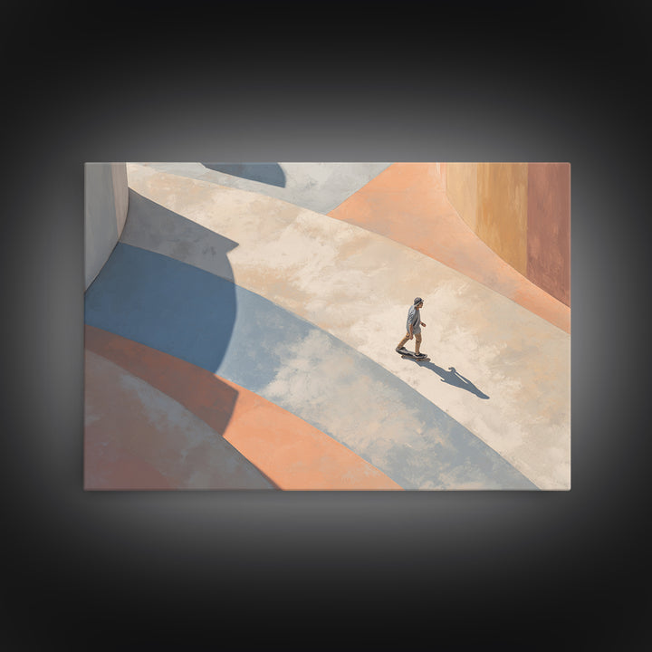 Skateboarder Crossing a Concrete Plaza Canvas Print, Urban Art, Wall Art, Living Room Decor, Fine Art, Urban, Digital Print, URB-3x2-83