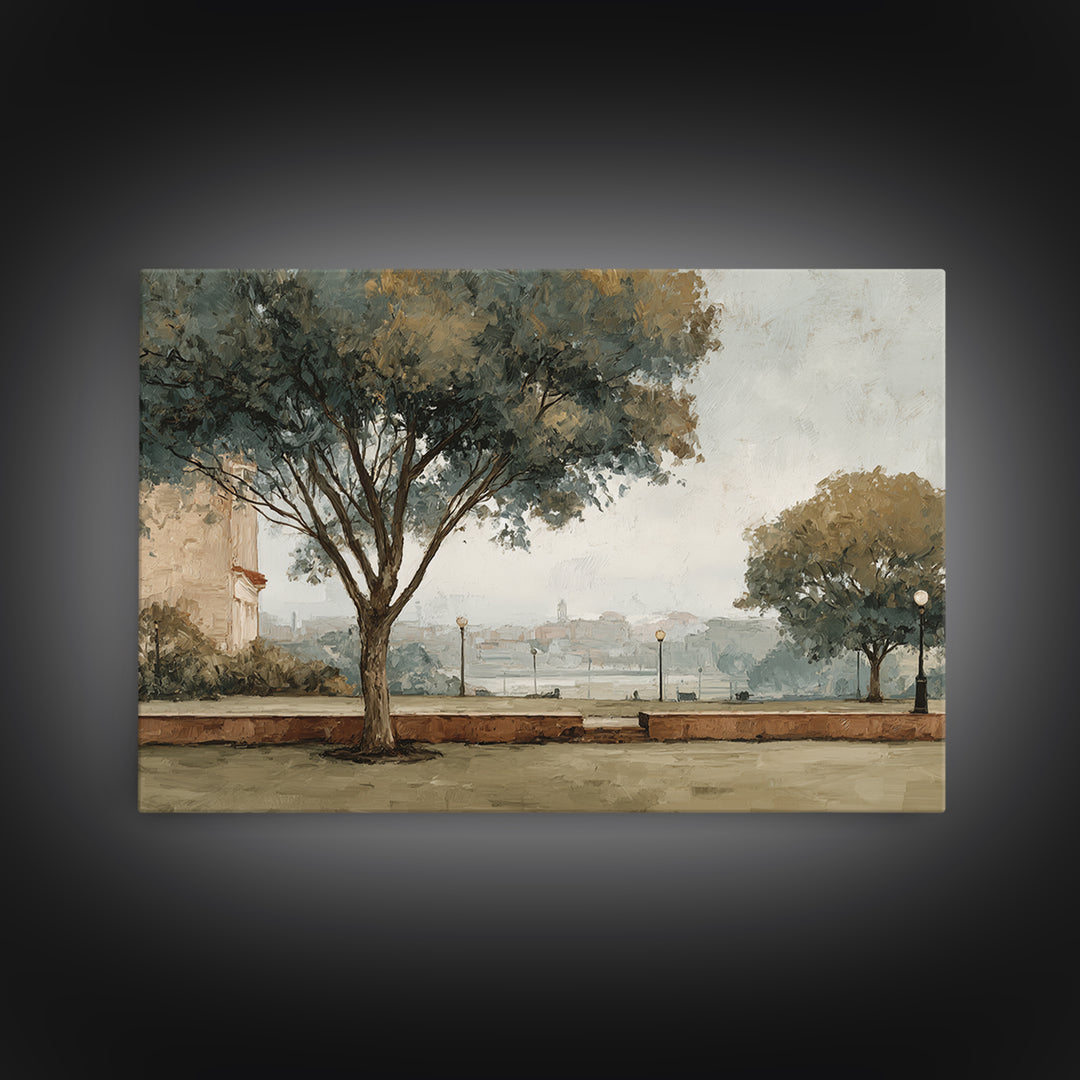 City Park Tree Framed by Buildings Canvas Print, Urban Art, Book Shelf Decor, Living Room Decor, Abstract Art, Urban, URB-3x2-94