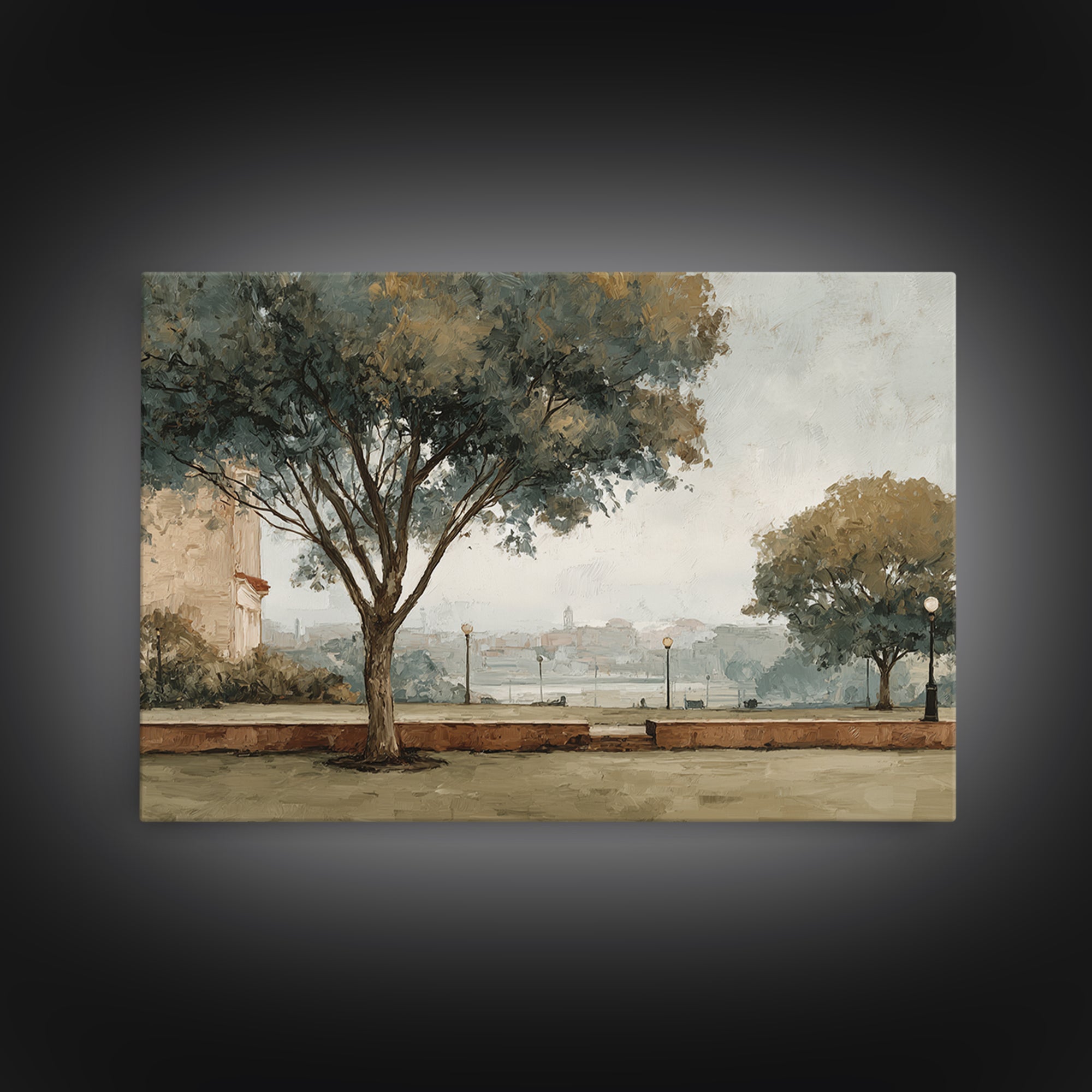 City Park Tree Framed by Buildings Canvas Print, Urban Art, Book Shelf Decor, Living Room Decor, Abstract Art, Urban, URB-3x2-94
