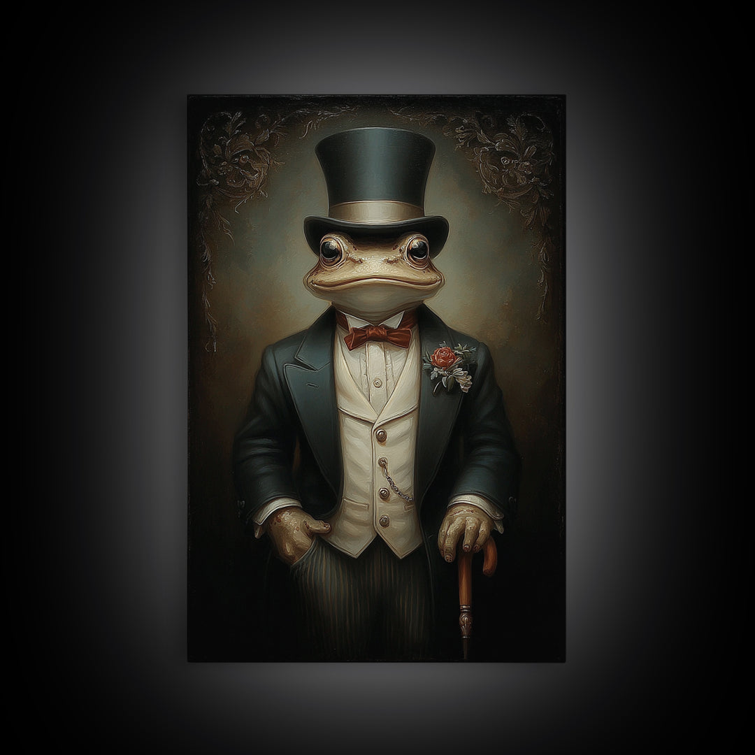 Toad Prince, Victorian Animal Portrait, Halloween Art, Gothic Whimsy Decor, Anthropomorphic Costume Art