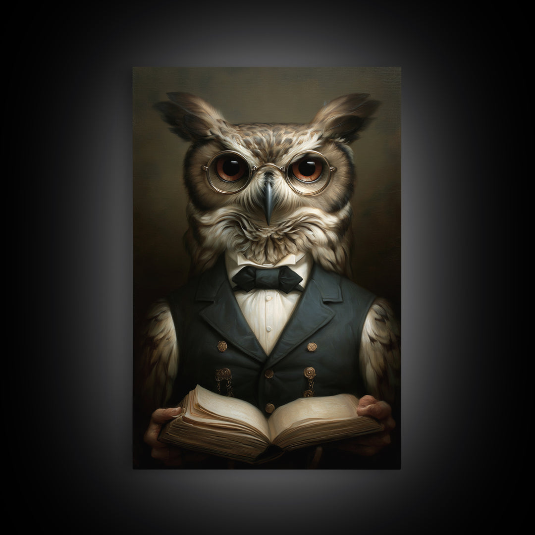 Owl Scholar, Victorian Animal Portrait, Halloween Art, Gothic Whimsy Decor, Anthropomorphic Costume Art