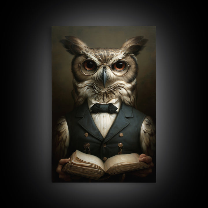 Owl Scholar, Victorian Animal Portrait, Halloween Art, Gothic Whimsy Decor, Anthropomorphic Costume Art