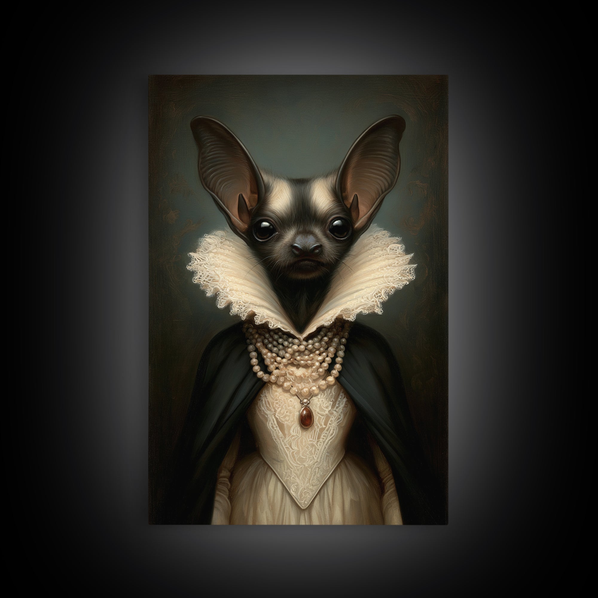 Bat Countess, Victorian Animal Portrait, Halloween Art, Gothic Whimsy Decor, Anthropomorphic Costume Art