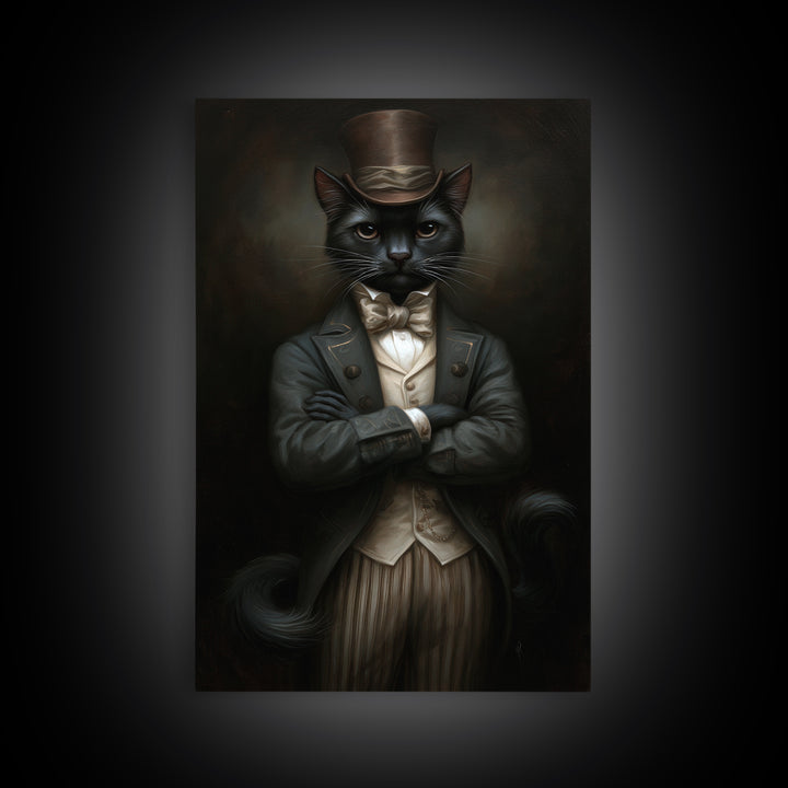 Black Cat Magician, Victorian Animal Portrait, Halloween Art, Gothic Whimsy Decor, Anthropomorphic Costume Art