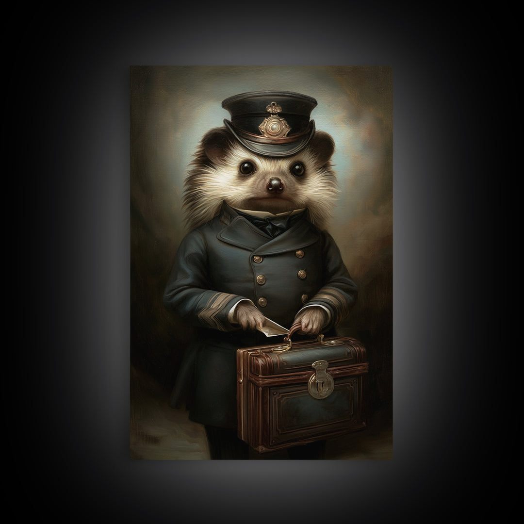 Hedgehog Postmaster, Victorian Animal Portrait, Halloween Art, Gothic Whimsy Decor, Anthropomorphic Costume Art