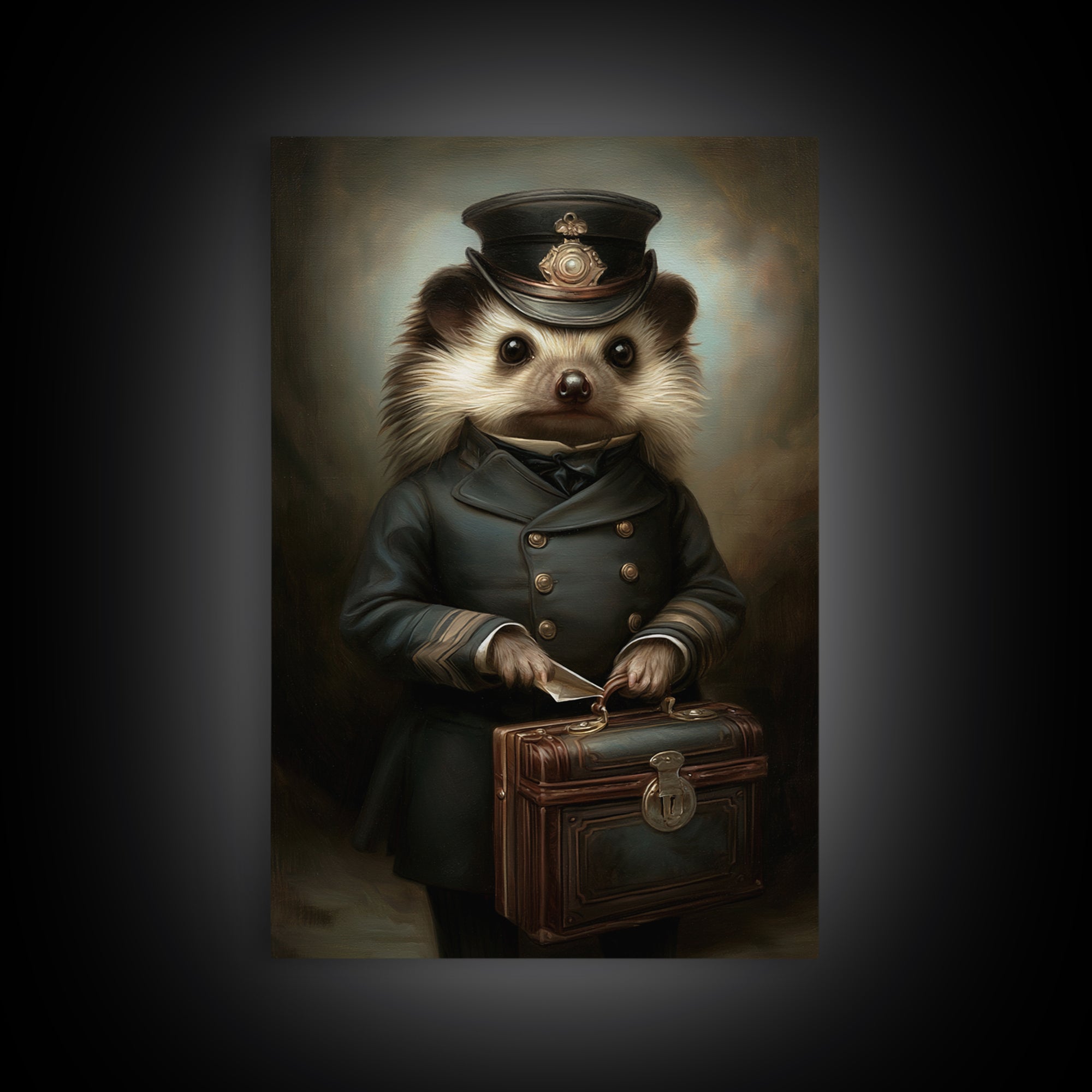 Hedgehog Postmaster, Victorian Animal Portrait, Halloween Art, Gothic Whimsy Decor, Anthropomorphic Costume Art
