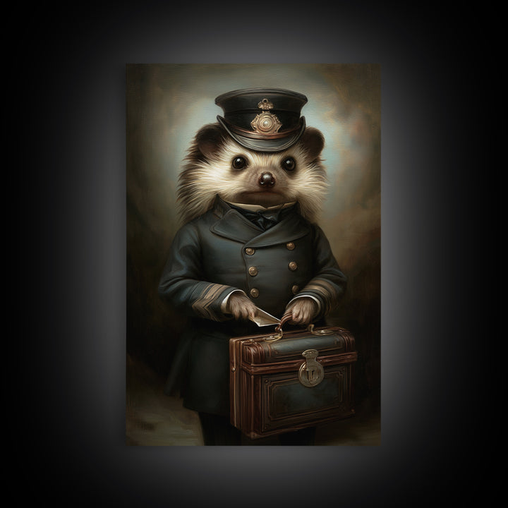 Hedgehog Postmaster, Victorian Animal Portrait, Halloween Art, Gothic Whimsy Decor, Anthropomorphic Costume Art