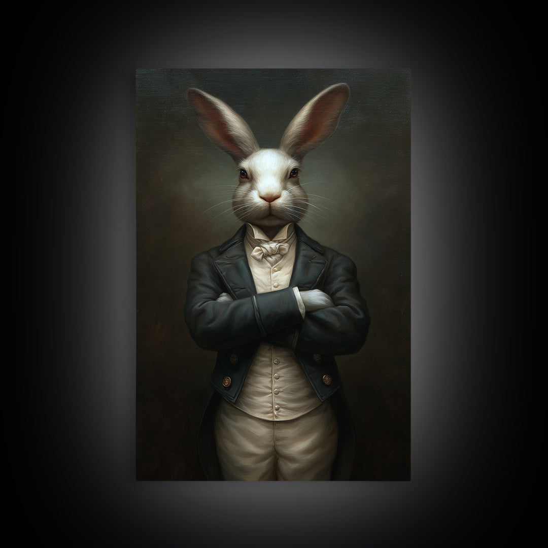 Rabbit Footman, Victorian Animal Portrait, Halloween Art, Gothic Whimsy Decor, Anthropomorphic Costume Art