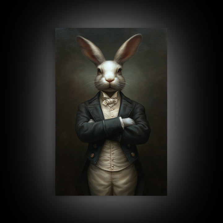 Rabbit Footman, Victorian Animal Portrait, Halloween Art, Gothic Whimsy Decor, Anthropomorphic Costume Art
