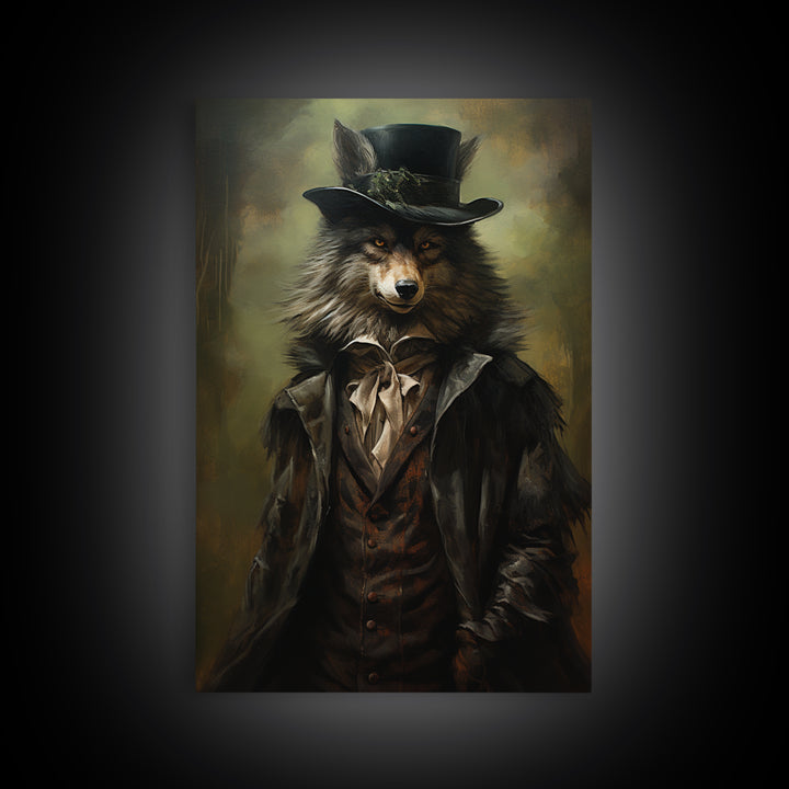 Wolf Gentleman, Victorian Animal Portrait, Halloween Art, Gothic Whimsy Decor, Anthropomorphic Costume Art