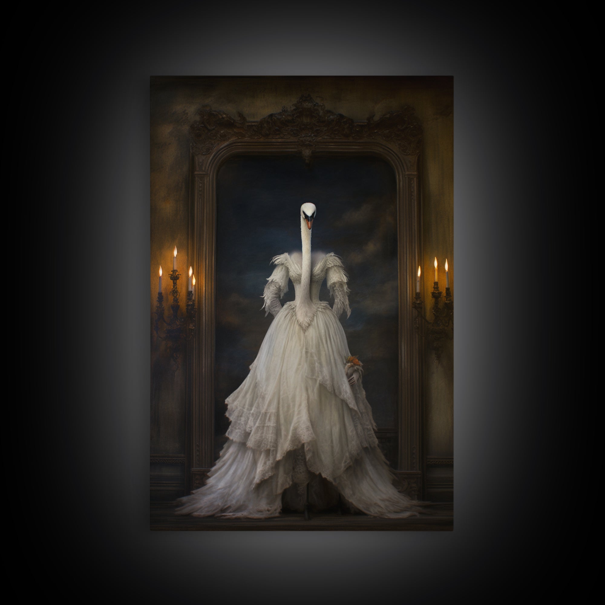 Swan Lady, Victorian Animal Portrait, Halloween Art, Gothic Whimsy Decor, Anthropomorphic Costume Art