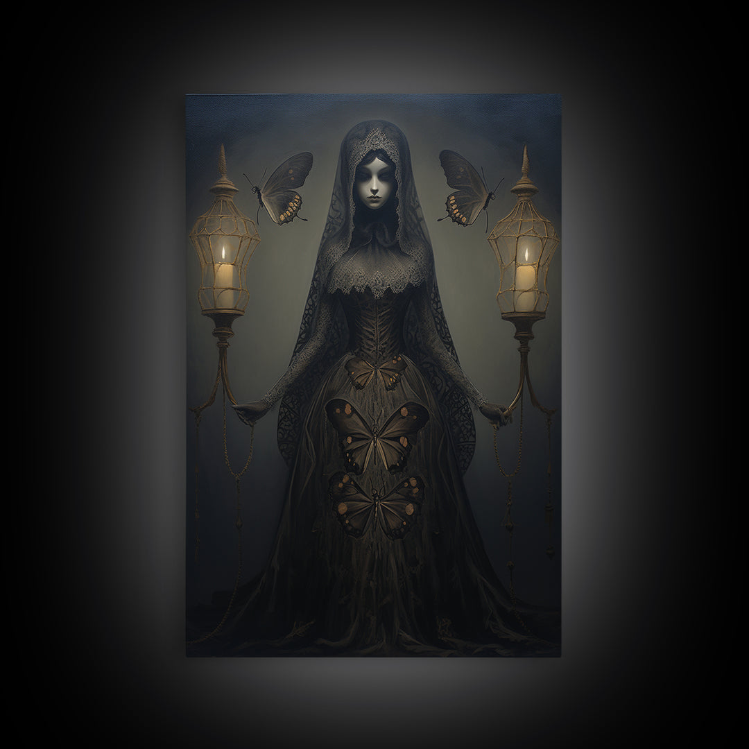 Moth Widow, Victorian Animal Portrait, Halloween Art, Gothic Whimsy Decor, Anthropomorphic Costume Art