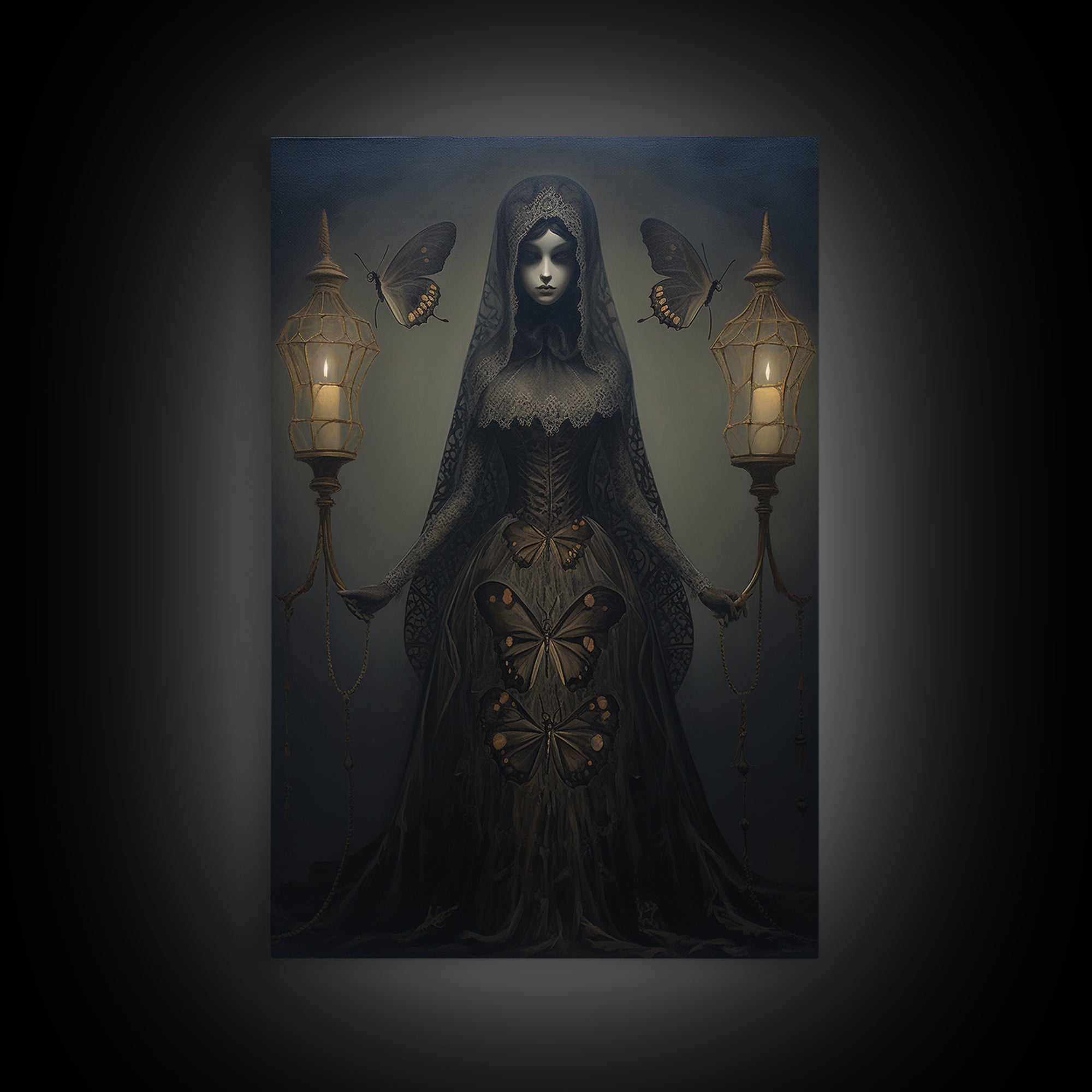 Moth Widow, Victorian Animal Portrait, Halloween Art, Gothic Whimsy Decor, Anthropomorphic Costume Art