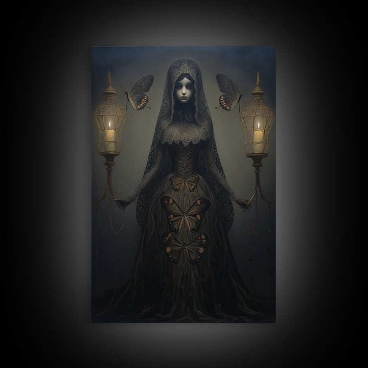 Moth Widow, Victorian Animal Portrait, Halloween Art, Gothic Whimsy Decor, Anthropomorphic Costume Art