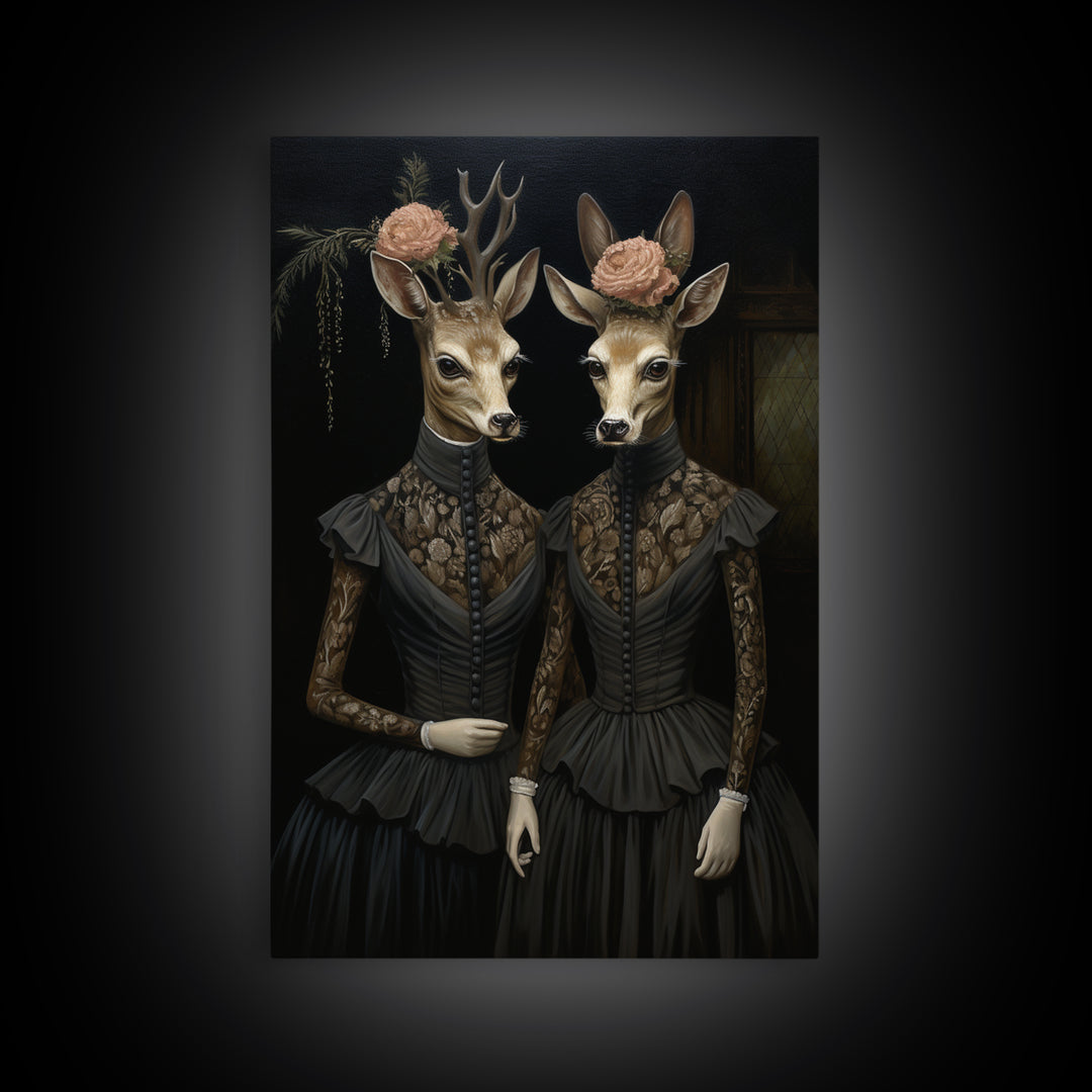 Deer Count, Victorian Animal Portrait, Halloween Art, Gothic Whimsy Decor, Anthropomorphic Costume Art