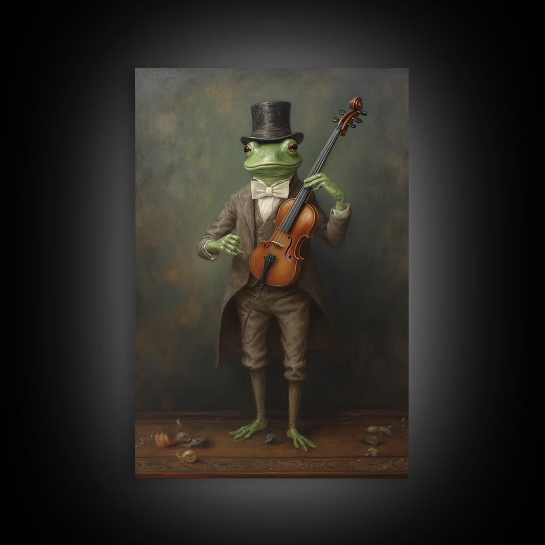 Frog Violinist, Victorian Animal Portrait, Halloween Art, Gothic Whimsy Decor, Anthropomorphic Costume Art