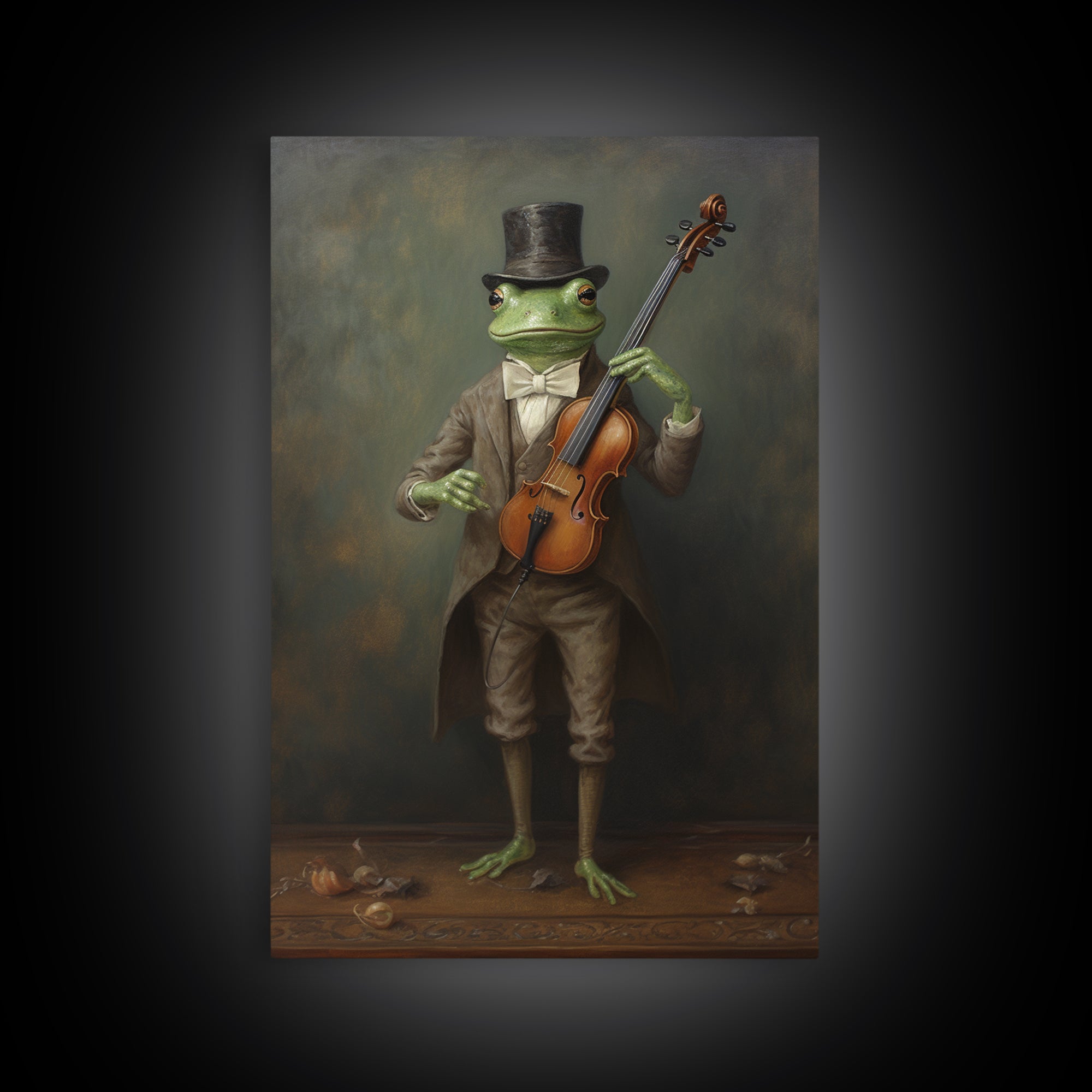 Frog Violinist, Victorian Animal Portrait, Halloween Art, Gothic Whimsy Decor, Anthropomorphic Costume Art