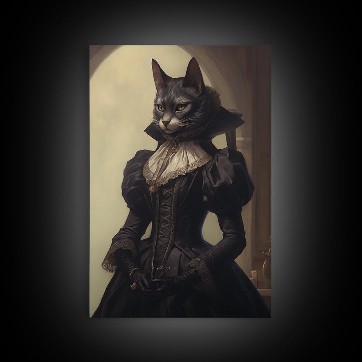 Lynx Noblewoman, Victorian Animal Portrait, Halloween Art, Gothic Whimsy Decor, Anthropomorphic Costume Art