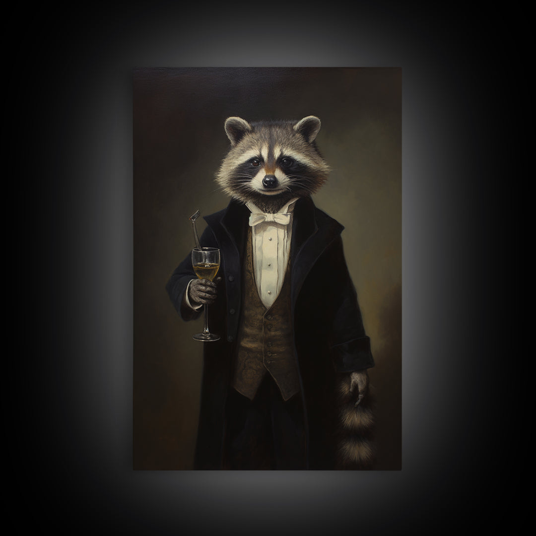 Raccoon Butler, Victorian Animal Portrait, Halloween Art, Gothic Whimsy Decor, Anthropomorphic Costume Art
