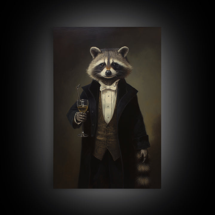 Raccoon Butler, Victorian Animal Portrait, Halloween Art, Gothic Whimsy Decor, Anthropomorphic Costume Art