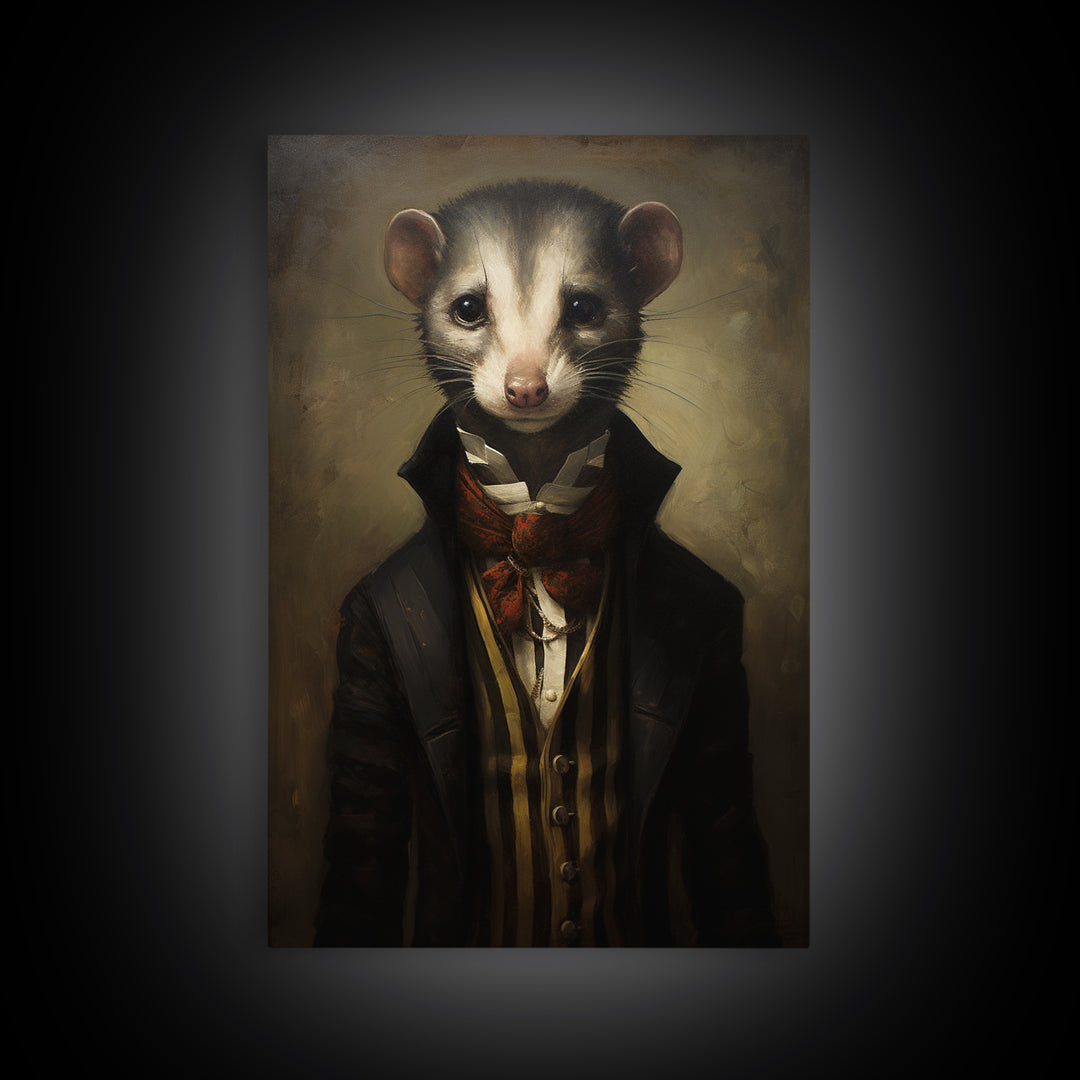 Weasel Aristocrat, Victorian Animal Portrait, Halloween Art, Gothic Whimsy Decor, Anthropomorphic Costume Art