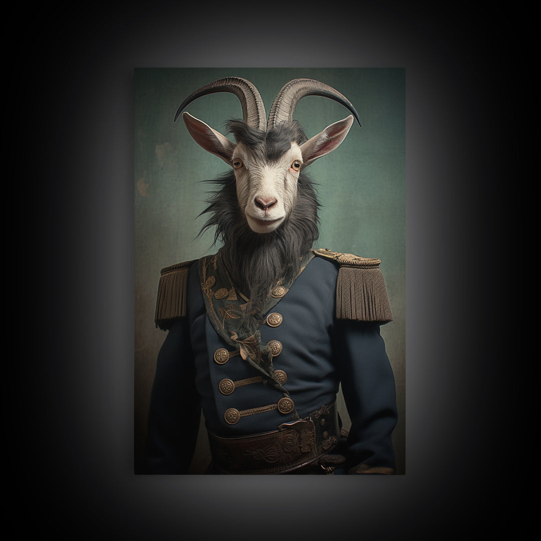 Goat Colonel, Victorian Animal Portrait, Halloween Art, Gothic Whimsy Decor, Anthropomorphic Costume Art