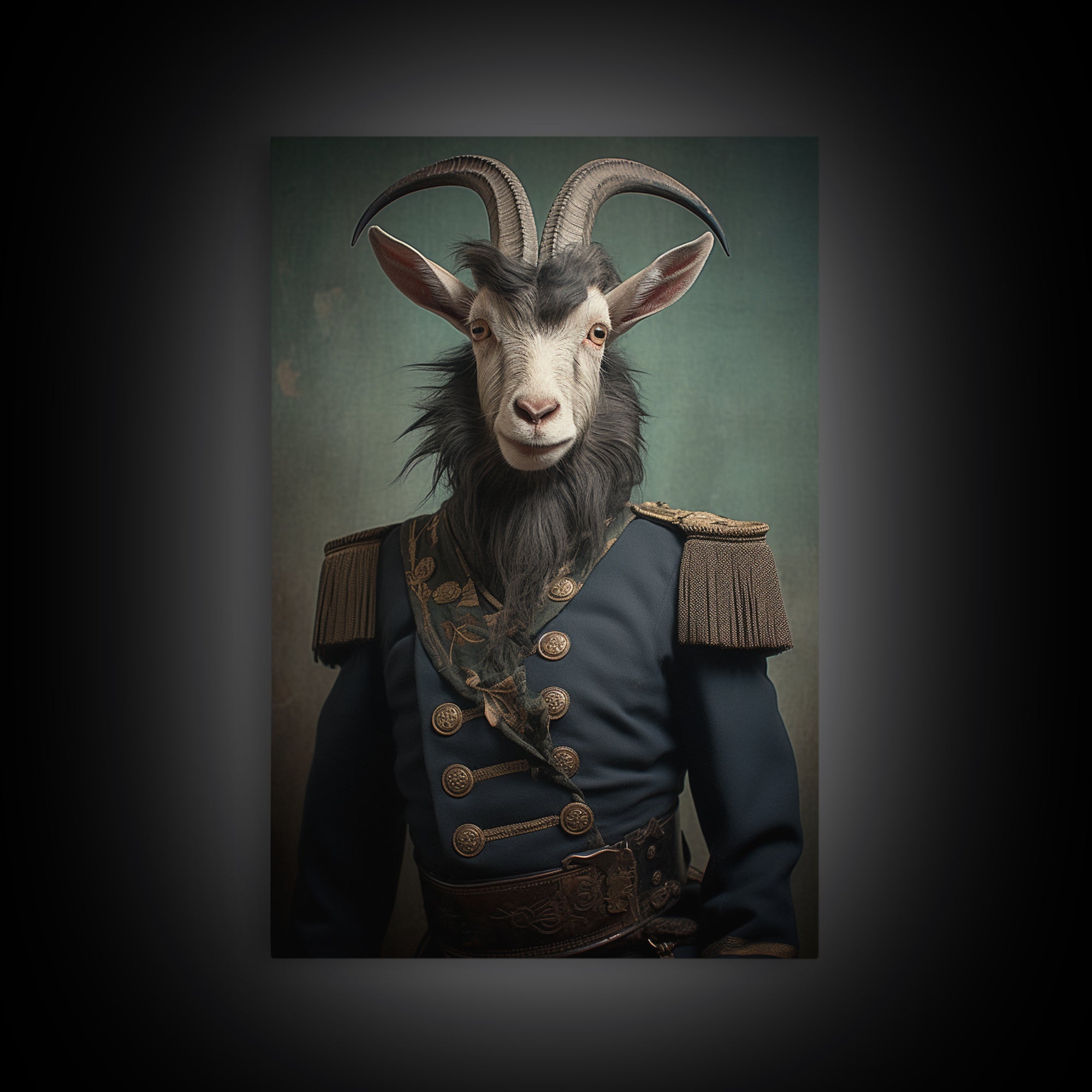 Goat Colonel, Victorian Animal Portrait, Halloween Art, Gothic Whimsy Decor, Anthropomorphic Costume Art