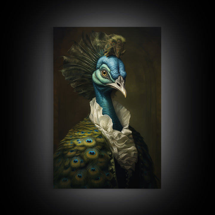 Peacock Socialite, Victorian Animal Portrait, Halloween Art, Gothic Whimsy Decor, Anthropomorphic Costume Art