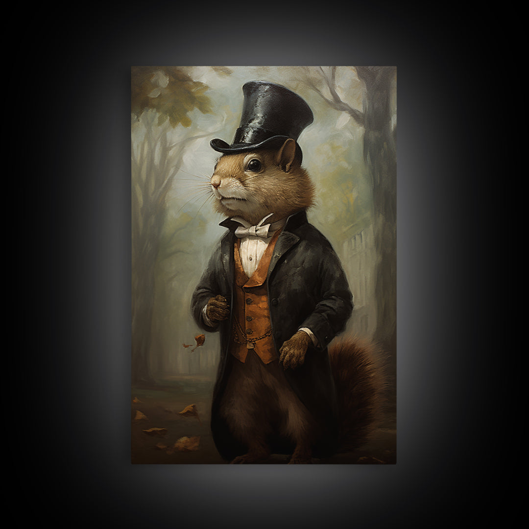 Squirrel Banker, Victorian Animal Portrait, Halloween Art, Gothic Whimsy Decor, Anthropomorphic Costume Art