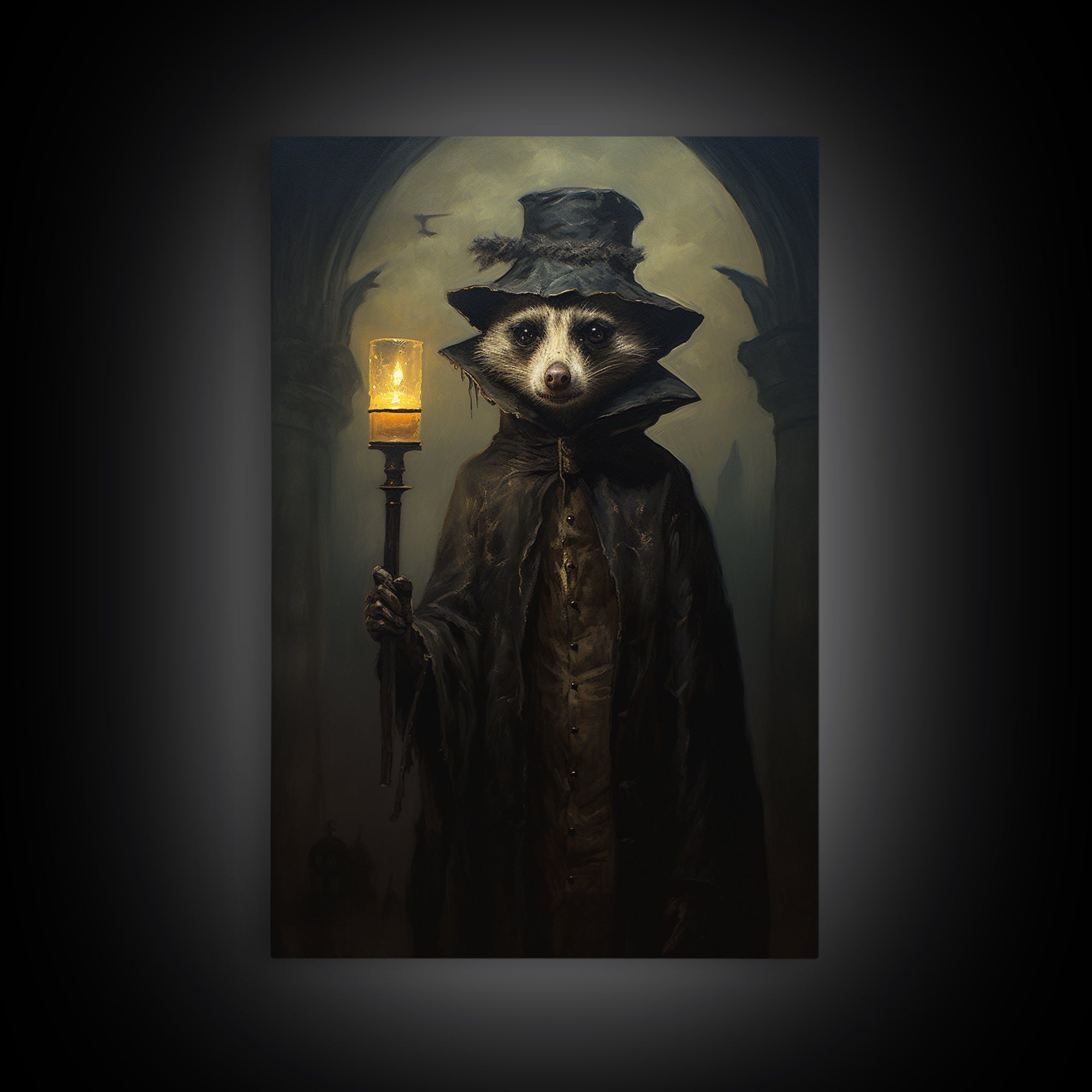 Possum Night Watchman, Victorian Animal Portrait, Halloween Art, Gothic Whimsy Decor, Anthropomorphic Costume Art