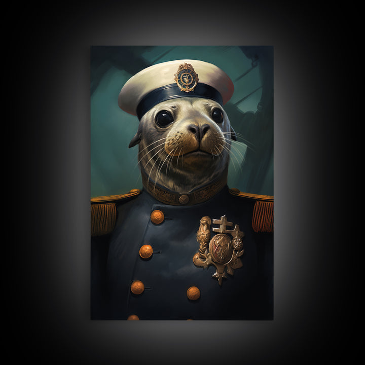 Seal Admiral, Victorian Animal Portrait, Halloween Art, Gothic Whimsy Decor, Anthropomorphic Costume Art