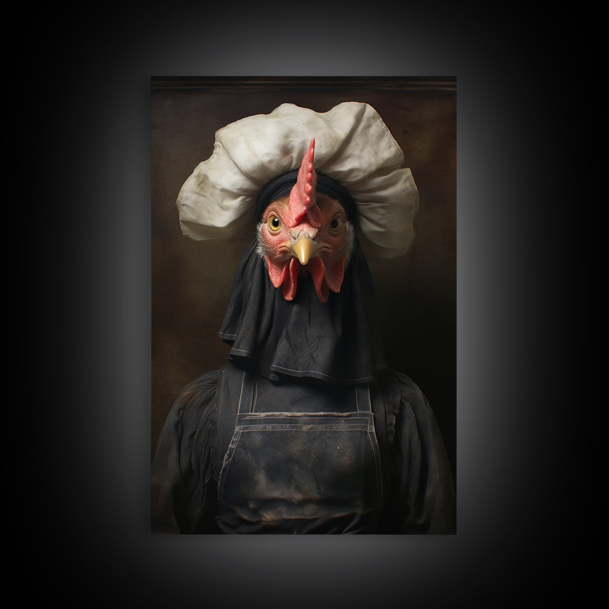 Chicken Housekeeper, Victorian Animal Portrait, Halloween Art, Gothic Whimsy Decor, Anthropomorphic Costume Art