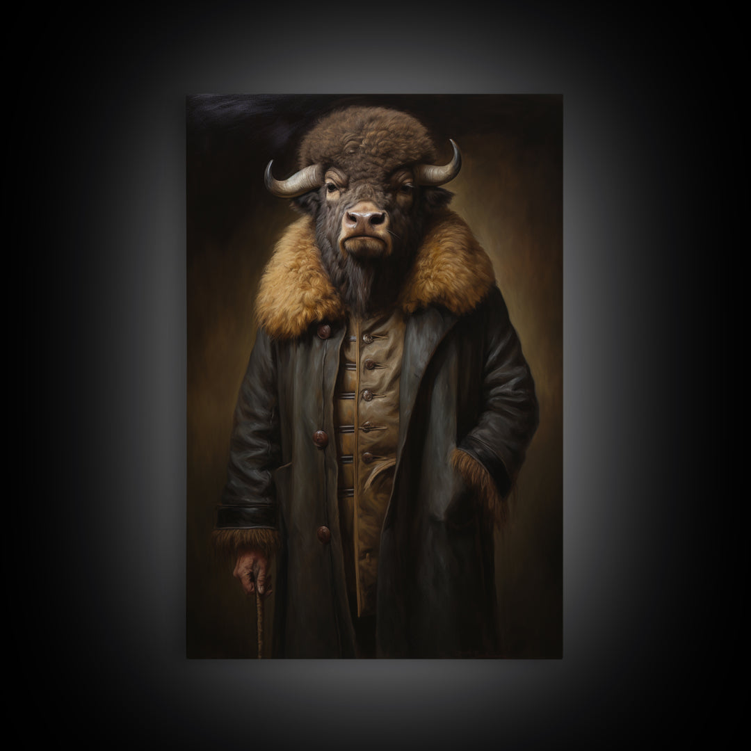 Bison Industrialist, Victorian Animal Portrait, Halloween Art, Gothic Whimsy Decor, Anthropomorphic Costume Art