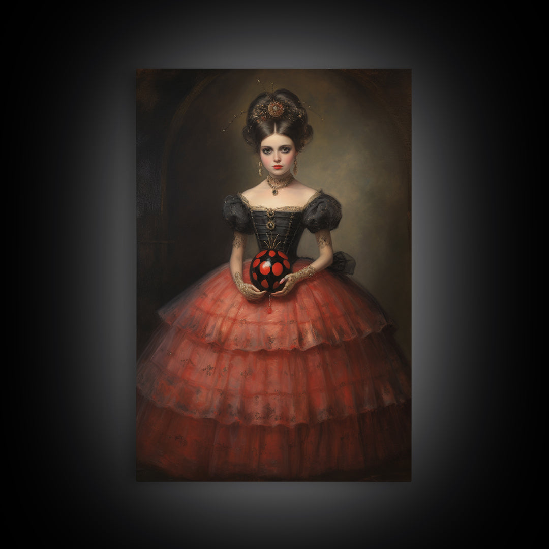 Ladybug Debutante, Victorian Animal Portrait, Halloween Art, Gothic Whimsy Decor, Anthropomorphic Costume Art