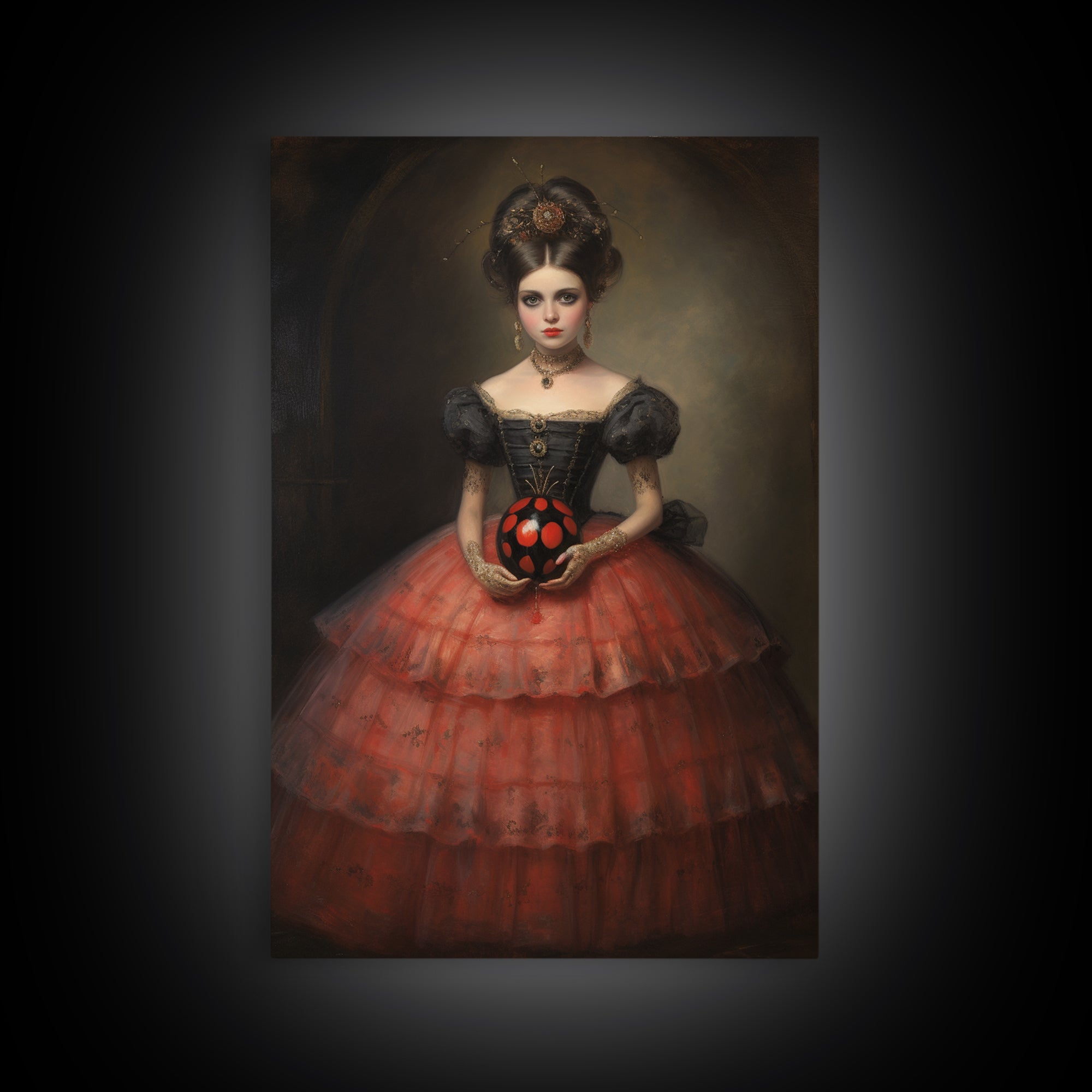 Ladybug Debutante, Victorian Animal Portrait, Halloween Art, Gothic Whimsy Decor, Anthropomorphic Costume Art