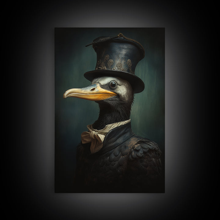 Cormorant Captain, Victorian Animal Portrait, Halloween Art, Gothic Whimsy Decor, Anthropomorphic Costume Art