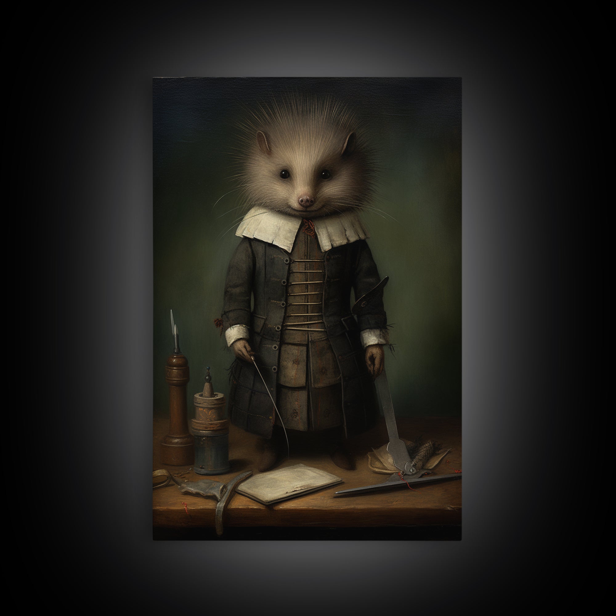 Porcupine Tailor, Victorian Animal Portrait, Halloween Art, Gothic Whimsy Decor, Anthropomorphic Costume Art