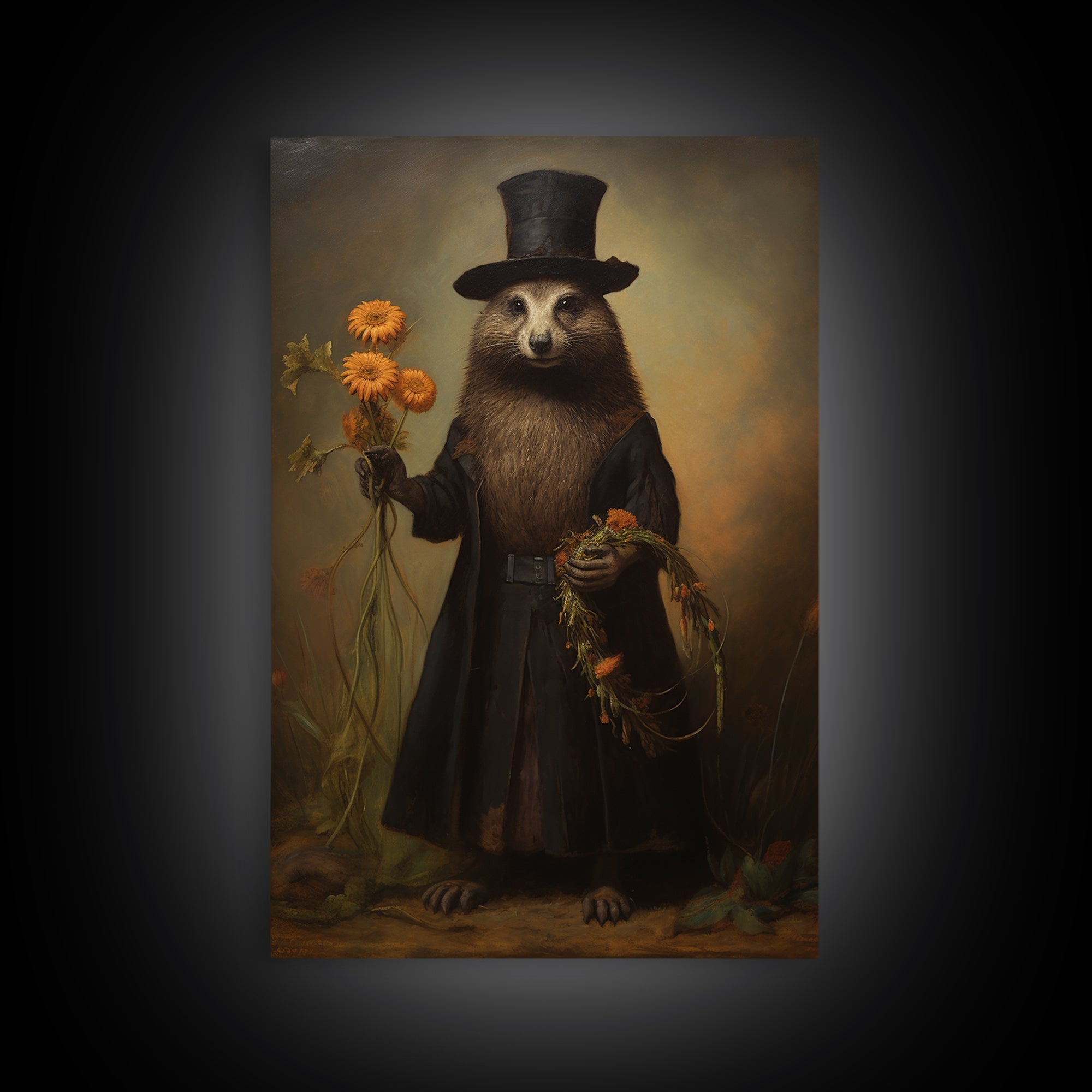Marmot Gardener, Victorian Animal Portrait, Halloween Art, Gothic Whimsy Decor, Anthropomorphic Costume Art