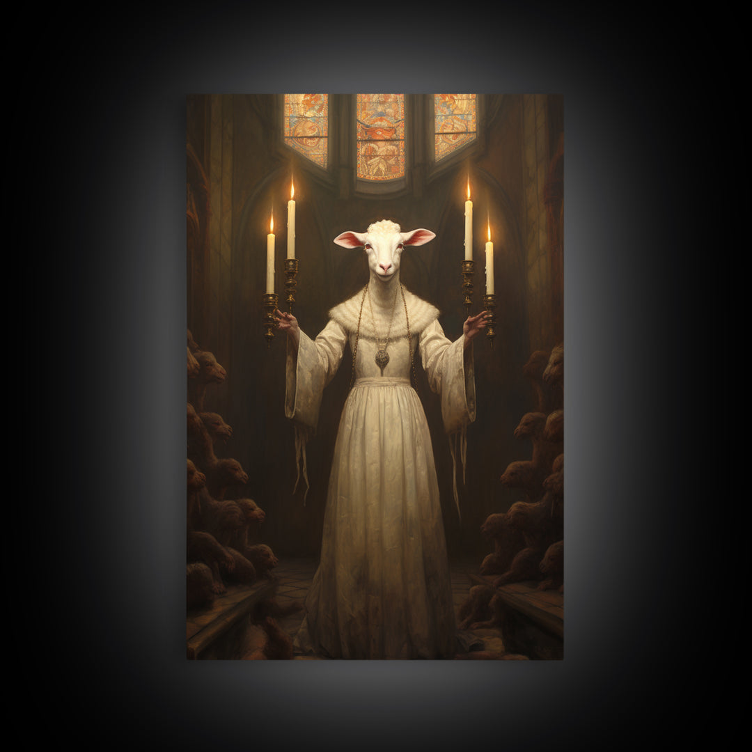 Lamb Choir Mistress, Victorian Animal Portrait, Halloween Art, Gothic Whimsy Decor, Anthropomorphic Costume Art