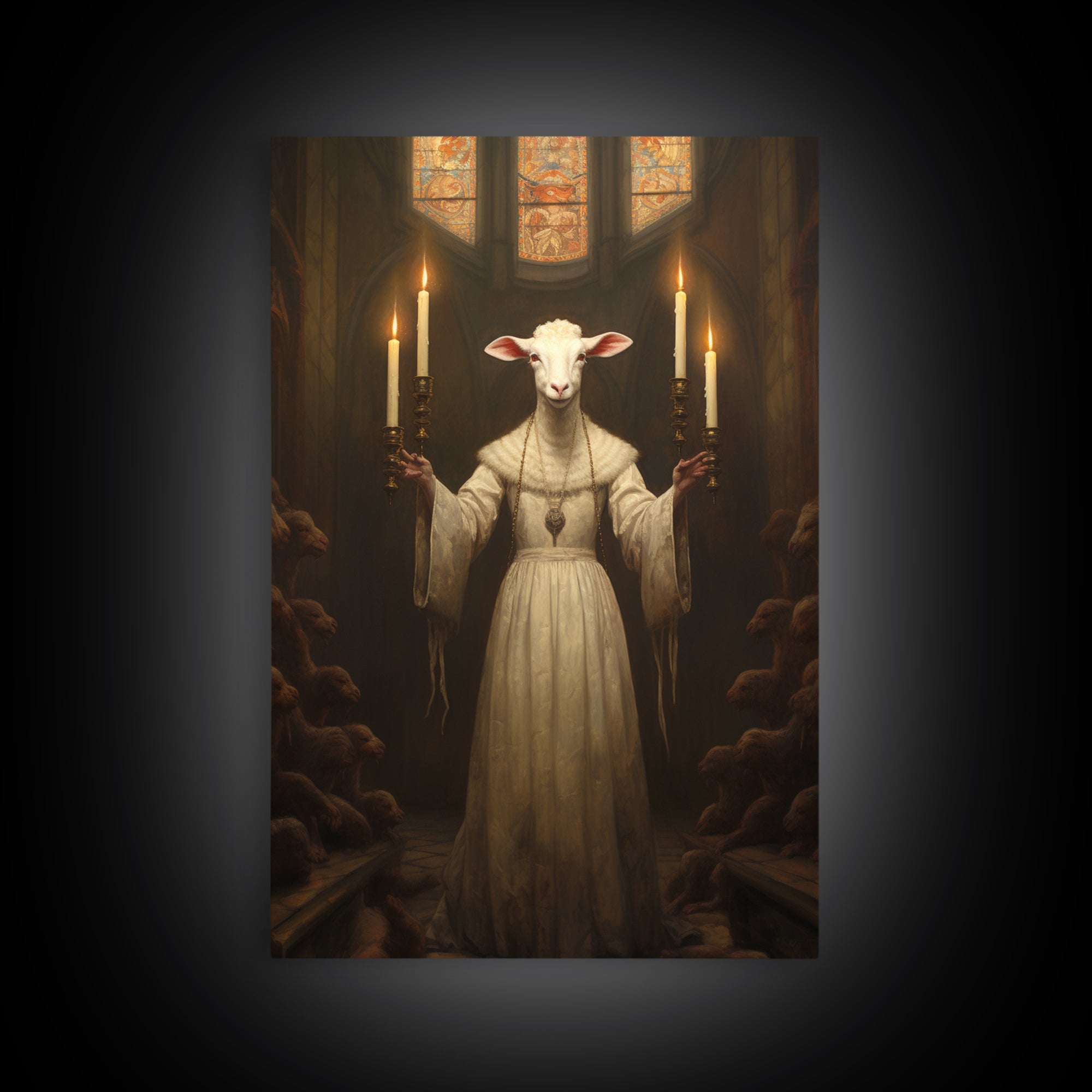 Lamb Choir Mistress, Victorian Animal Portrait, Halloween Art, Gothic Whimsy Decor, Anthropomorphic Costume Art