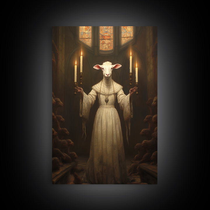 Lamb Choir Mistress, Victorian Animal Portrait, Halloween Art, Gothic Whimsy Decor, Anthropomorphic Costume Art
