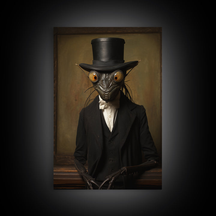 Mantis Archivist, Victorian Animal Portrait, Halloween Art, Gothic Whimsy Decor, Anthropomorphic Costume Art
