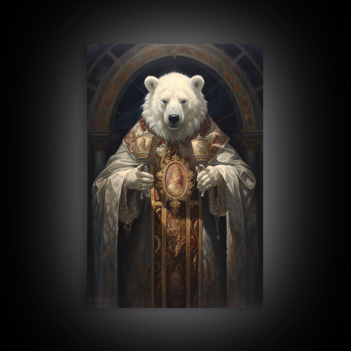 Polar Bear Bishop, Victorian Animal Portrait, Halloween Art, Gothic Whimsy Decor, Anthropomorphic Costume Art