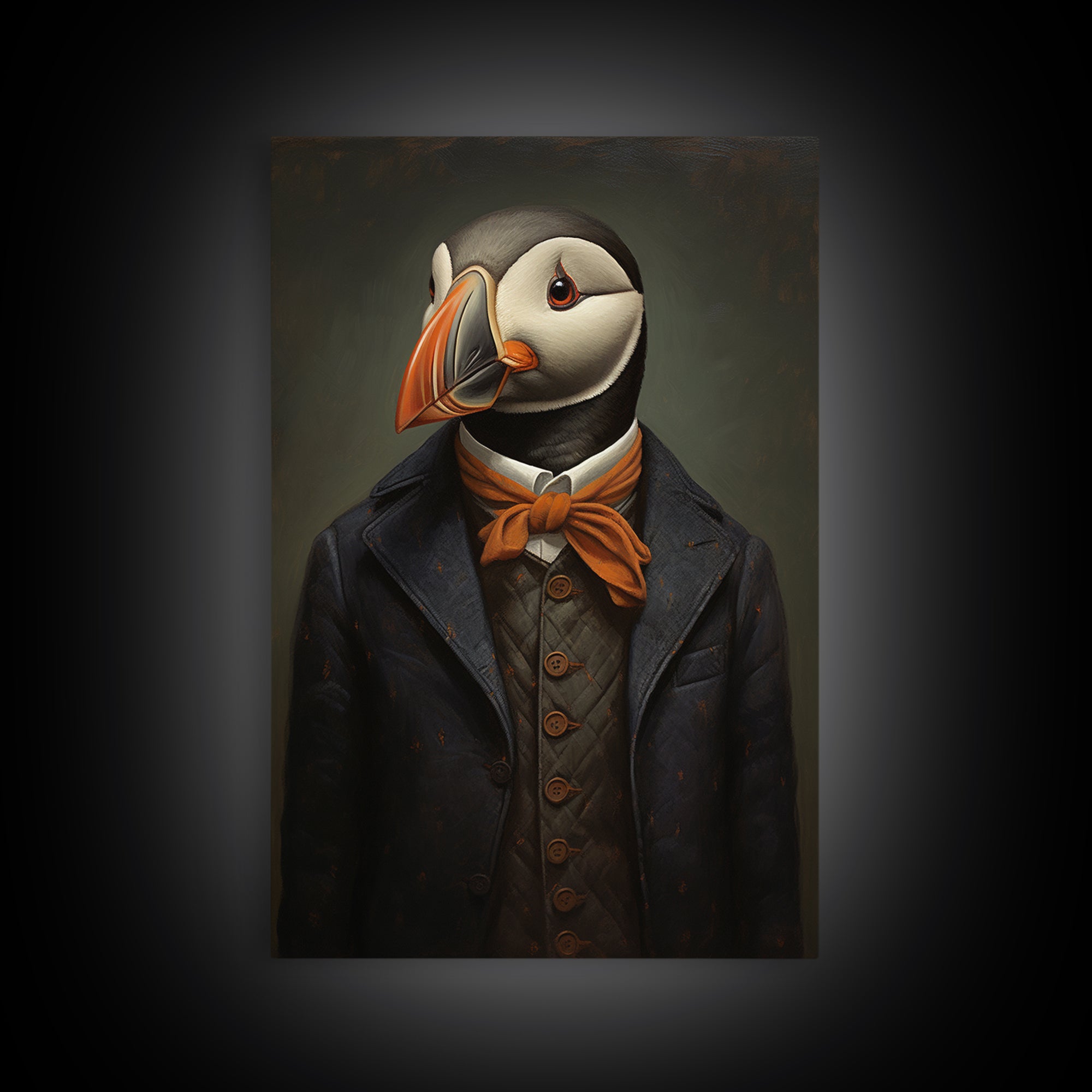 Puffin Schoolmaster, Victorian Animal Portrait, Halloween Art, Gothic Whimsy Decor, Anthropomorphic Costume Art