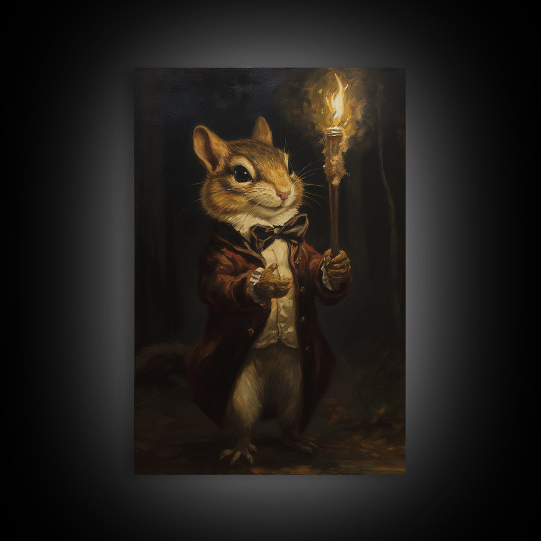 Chipmunk Conductor, Victorian Animal Portrait, Halloween Art, Gothic Whimsy Decor, Anthropomorphic Costume Art