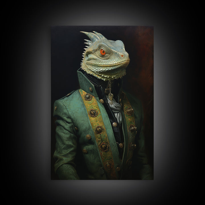 Iguana Vizier, Victorian Animal Portrait, Halloween Art, Gothic Whimsy Decor, Anthropomorphic Costume Art