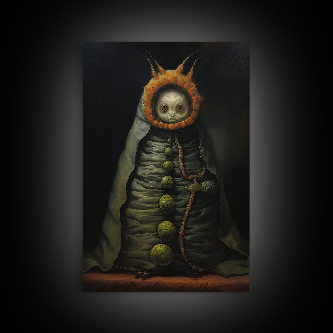 Caterpillar Herbalist, Victorian Animal Portrait, Halloween Art, Gothic Whimsy Decor, Anthropomorphic Costume Art